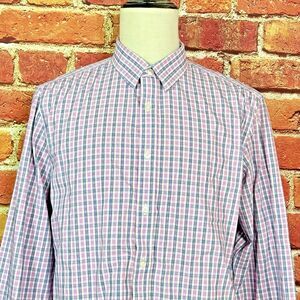 Untuckit Shirt‎ Men's XL Slim Wrinkle Free Gingham Plaid Pink Blue 100% Cotton